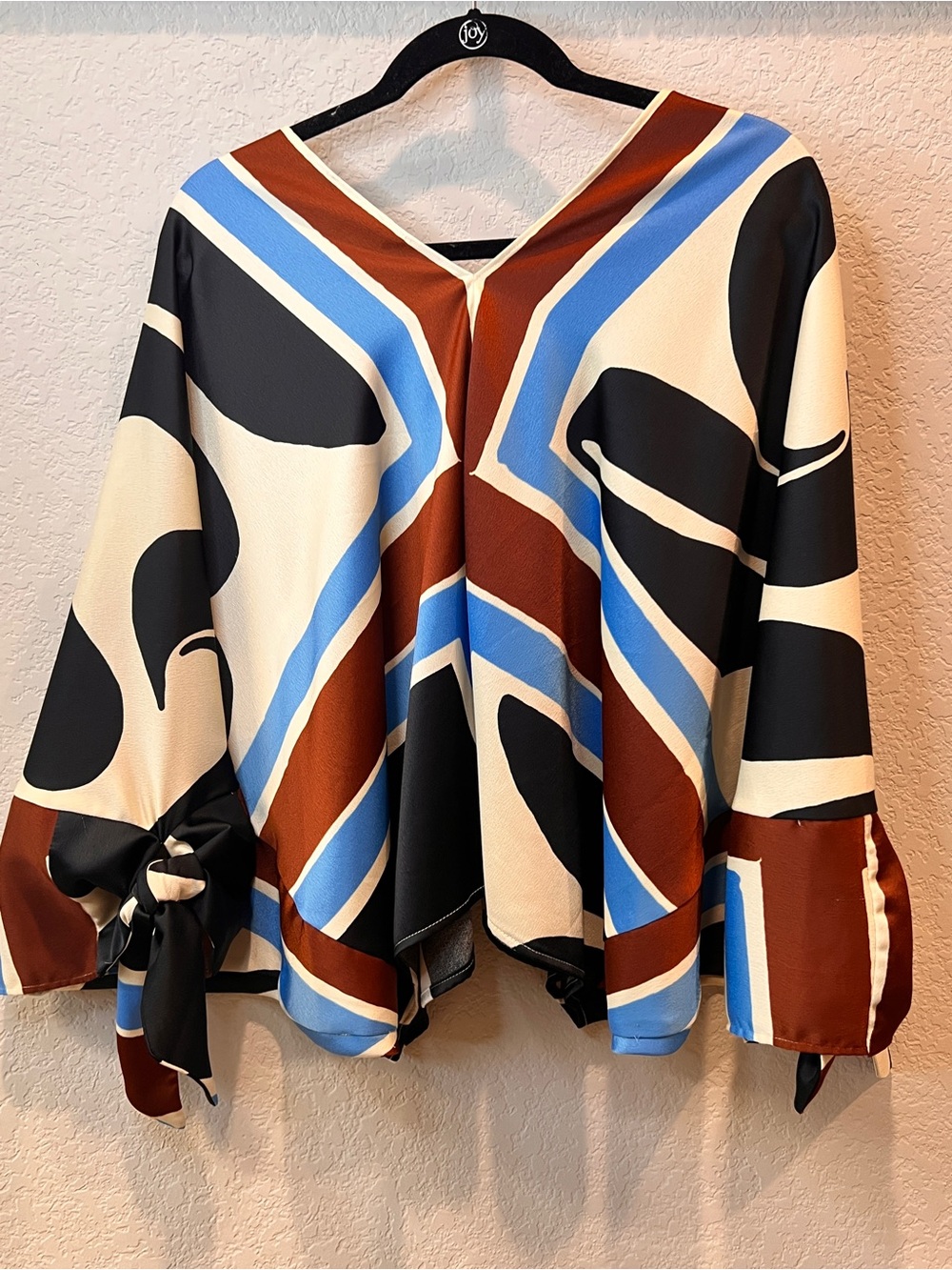 As Seen On Sweet Magnolias! Zara Printed Blouse w/Ties Ecru Multicolor V-Neck XL - Picture 11 of 13